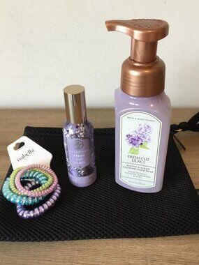 Bath & Body Works Fresh Cut Lilacs Foaming Hand Soap, Room Spray, Black Mesh Bag